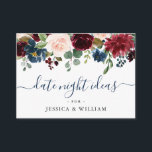 Burgundy Bridal Shower Date Night Idea Advice Card<br><div class="desc">Burgundy Navy Blue Blush Floral Bridal Shower Date Night Idea Advice Card.</div>