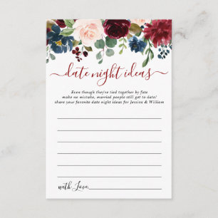 Burgundy Bridal Shower Date Night Idea Advice Card