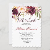 Burgundy Bridal Shower Fall in Love invitation (Front)