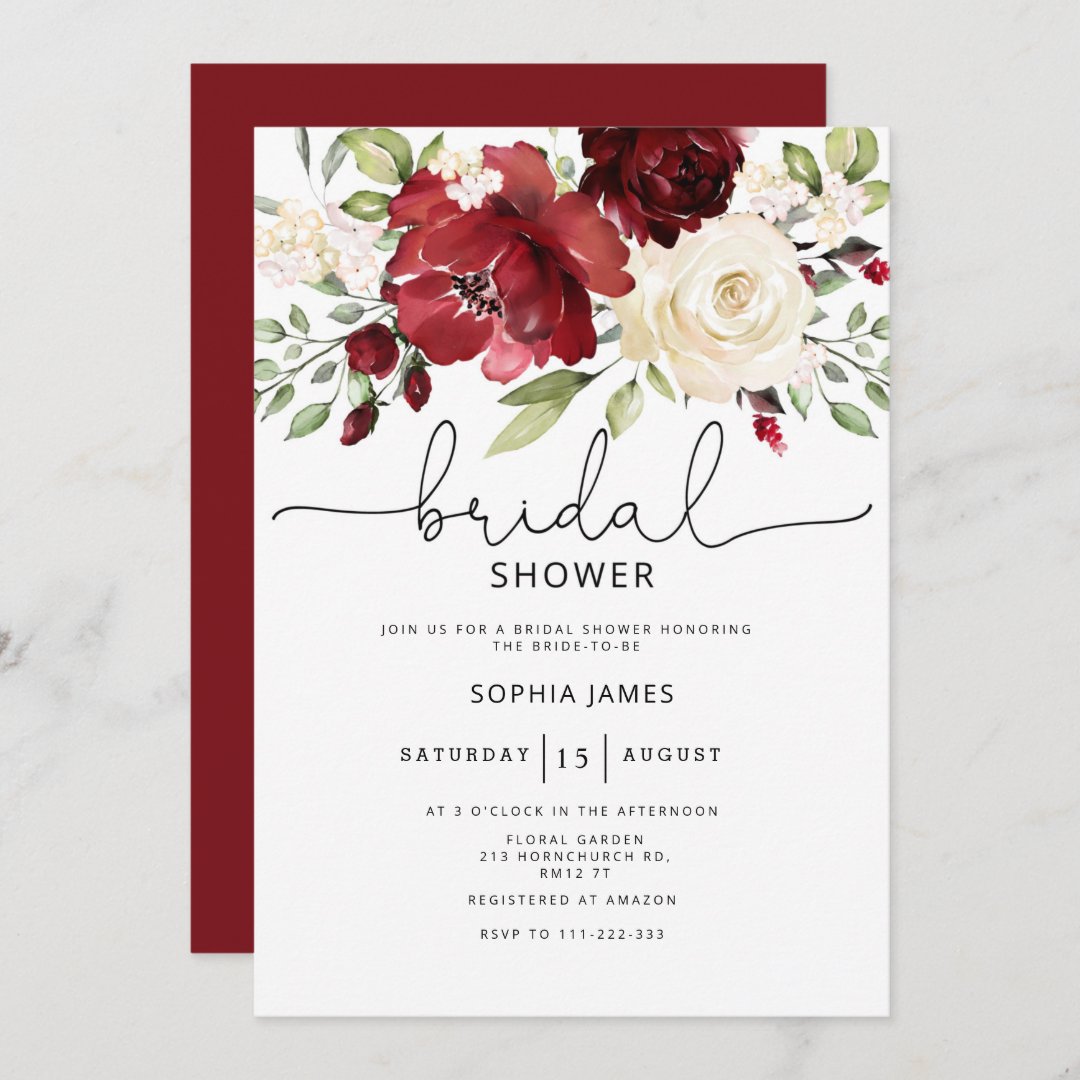 Burgundy Bridal shower Invitation | Zazzle