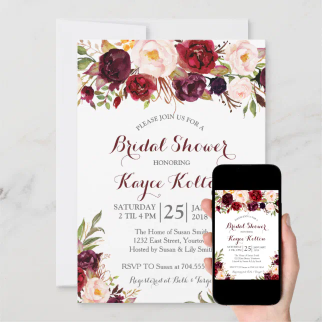 Burgundy bridal shower invitation Zazzle