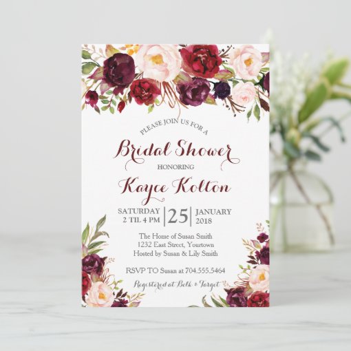 Burgundy bridal shower invitation | Zazzle