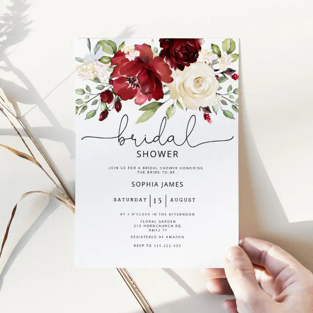 Burgundy Bridal shower Invitation Zazzle