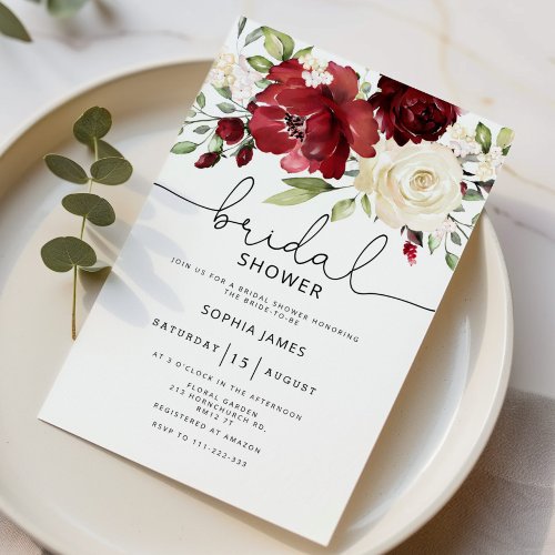 Burgundy Bridal shower  Invitation