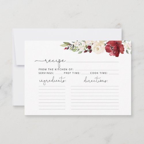 Burgundy bridal shower recipe card