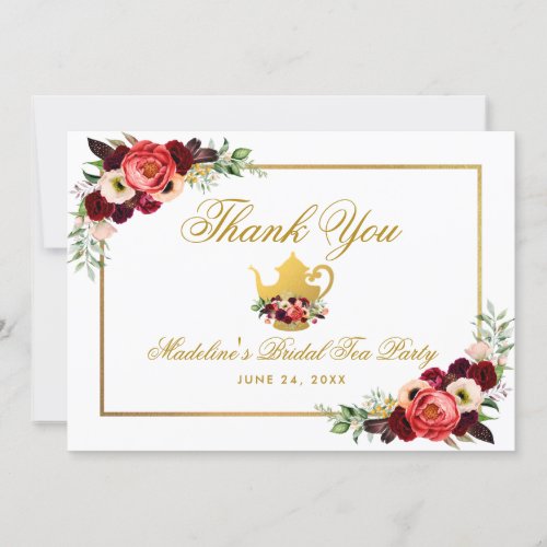 Burgundy Bridal Shower Tea Party Boho Thanks Card