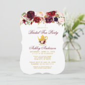 Burgundy Bridal Shower Tea Party Gold Invite BR (Standing Front)