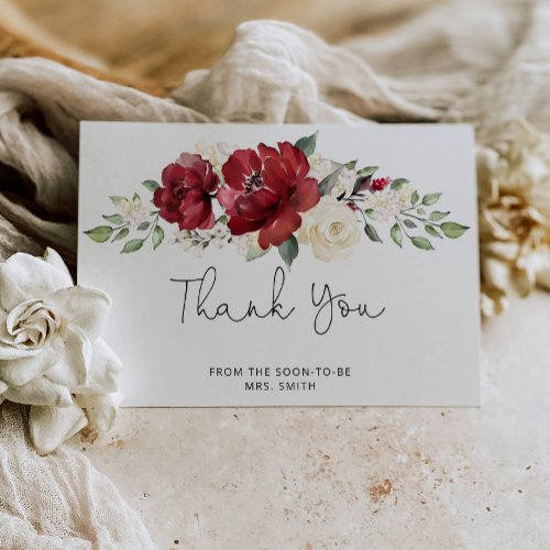 Burgundy bridal shower thank you card