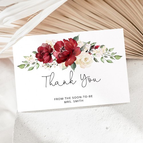 Burgundy bridal shower thank you card