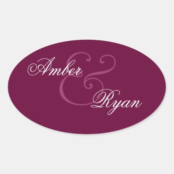 Burgundy Bride And Groom Wedding Oval Oval Sticker by JaclinArt at Zazzle