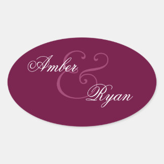 BURGUNDY Bride and Groom Wedding Oval Oval Sticker