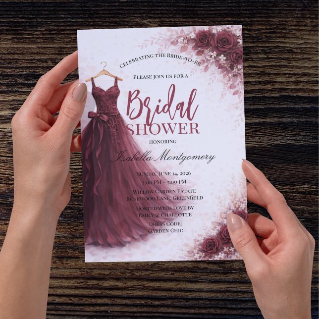 Burgundy Bridesmaid Dress Bridal Shower Invitation (Burgundy Bridesmaid Dress Bridal Shower Invitations)