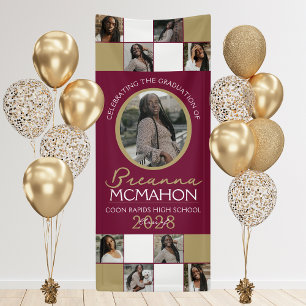 Burgundy & Bronze 9 Photo Collage Graduation Vinyl Banner