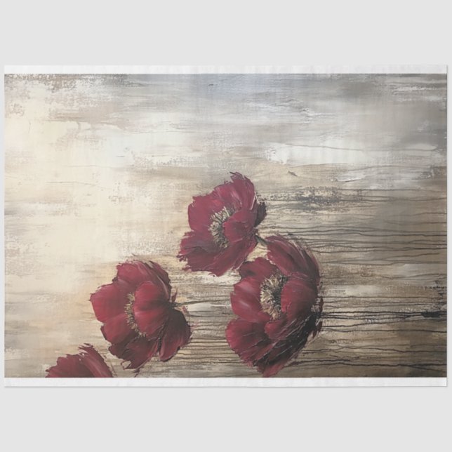 Burgundy & Bronze Floral Field, abstract realism  Tissue Paper (Front)