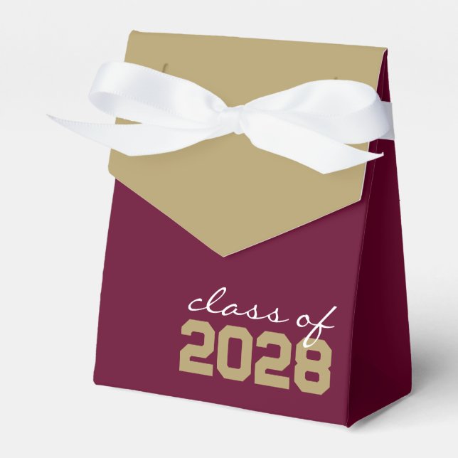 Burgundy & Bronze Gold Graduation Favor Boxes (Front Side)