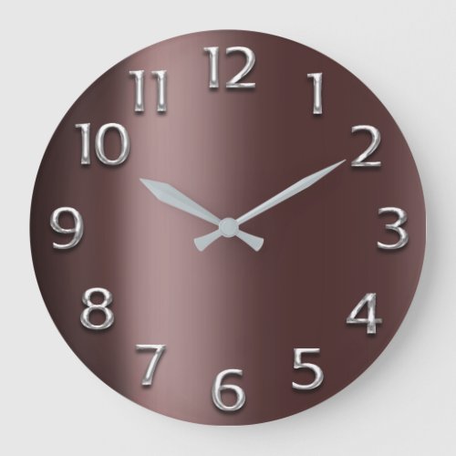 Burgundy Bronze Silver Gray Metallic Arabic Number Large Clock