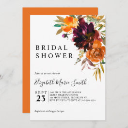 Burgundy Brown Floral Fall Autumn Bridal Shower Invitation