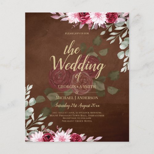 Burgundy Brown Floral Winter Fall Wedding Invite Flyer