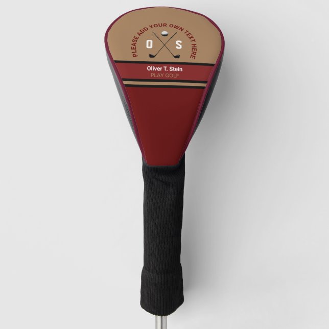 burgundy brown Golf Head Cover with golfer name (Front)