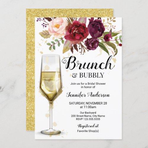 Burgundy Brunch  Bubbly Bridal Shower Invitation