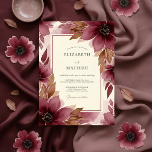 Burgundy Brushstroke Bloom Wedding Invitation