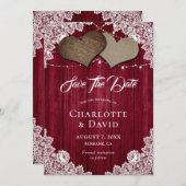 Burgundy Burlap Lace Wedding Save The Date Card (Front/Back)