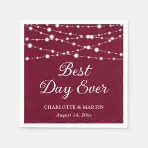 Burgundy Burlap String Lights Rustic Wedding Napkins