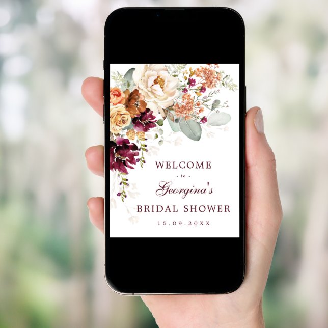 Burgundy Burnt Orange Bridal Shower Welcome Poster (Front Digital)