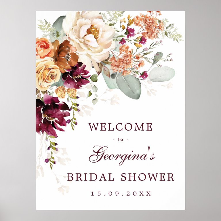 Burgundy Burnt Orange Bridal Shower Welcome Poster