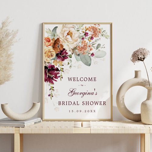 Burgundy Burnt Orange Bridal Shower Welcome Poster