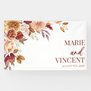 Burgundy Burnt Orange Brown Floral Flower Wedding Banner