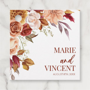 Burgundy Burnt Orange Brown Floral Flower Wedding Favor Tags