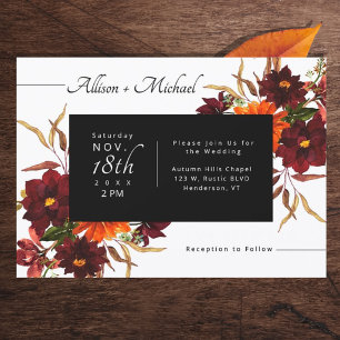 Burgundy Burnt Orange Dahlia Fall Wedding Invitation