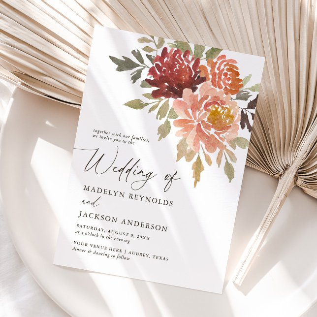 Burgundy Burnt Orange Fall Floral Wedding Invitation (Creator Uploaded)