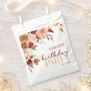 Burgundy Burnt Orange Floral Birthday Party Favor Bag
