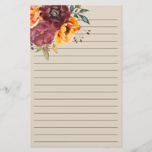Burgundy Burnt Orange Floral Cream Stationery