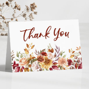 Burgundy Burnt Orange Floral Flowers Wedding Thank You Card