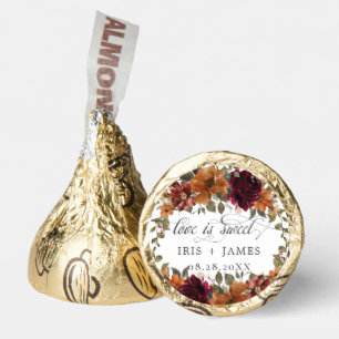 Burgundy Burnt Orange Floral Wedding Love is Sweet Hershey®'s Kisses®