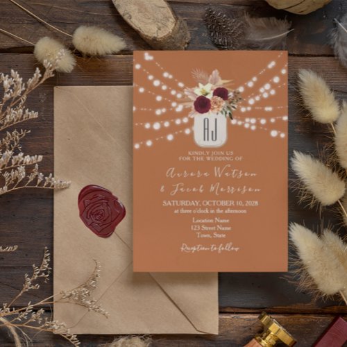 Burgundy Burnt Orange Wedding Invitation