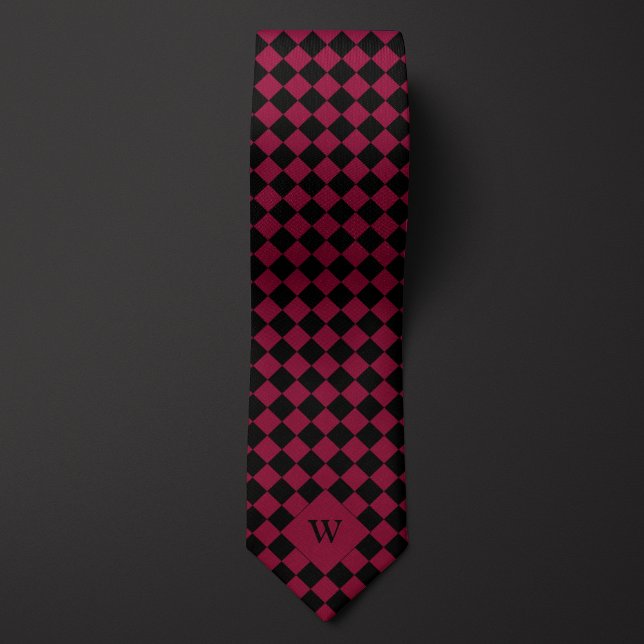Burgundy Business Checkered Monogram Neck Tie (Creator Uploaded)