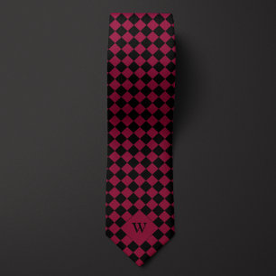 Burgundy Business Checkered Monogram Neck Tie