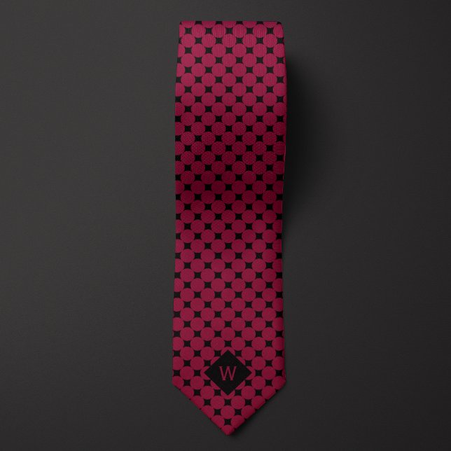 Burgundy Business Circles Monogram Neck Tie (Creator Uploaded)