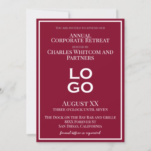 Burgundy Business Corporate Event with Custom Logo Invitation