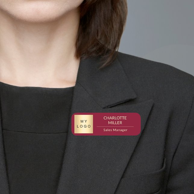 Burgundy business logo employee modern name tag (Creator Uploaded)