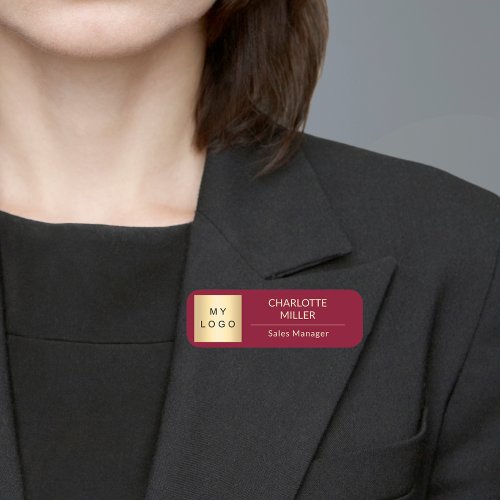 Burgundy business logo employee modern name tag