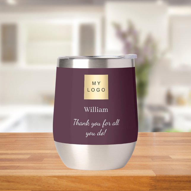 Burgundy business logo employee thank you thermal wine tumbler (Creator Uploaded)