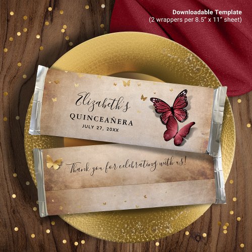 Burgundy Butterfly DIY Candy Bar Wrapper Template Poster