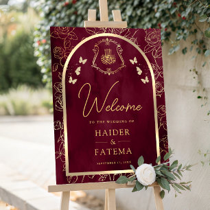 Burgundy Butterfly Muslim Wedding Welcome Sign