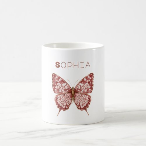 Burgundy Butterfly Name Coffee Mug