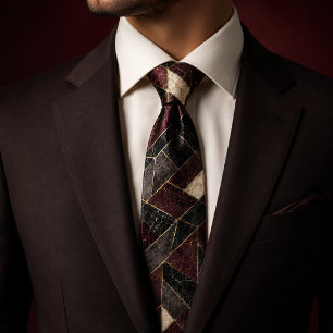 Burgundy Cabernet Gold Marble Luxury Neck Tie